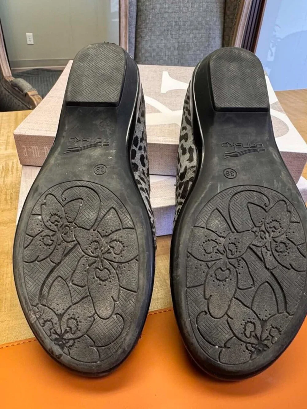 Dansko Leopard Print Leather Loafers | Gray Calf Hair Comfort Shoes | EU 38
